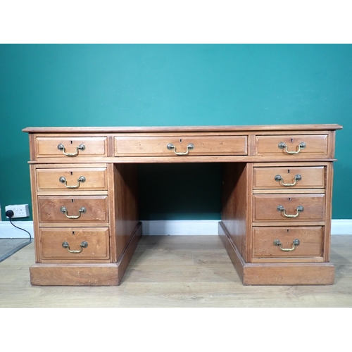 342 - An Edwardian walnut pedestal Desk with green tooled leather inset writing surface 4ft 7in W x 2ft 4i... 