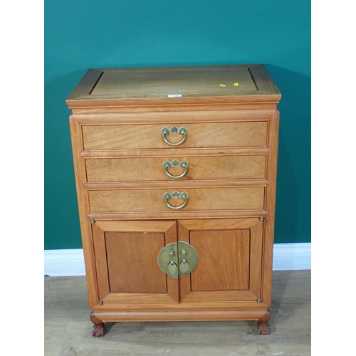 345 - A Chinese Globe hardwood Canteen Chest with plated Cutlery 2ft 9in H x 2ft W