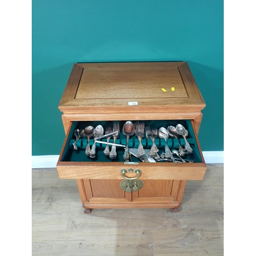 345 - A Chinese Globe hardwood Canteen Chest with plated Cutlery 2ft 9in H x 2ft W