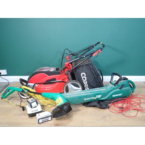 349 - A Cobra electric Lawn Mower, an electric Strimmer and a Leaf Blower, passed PAT