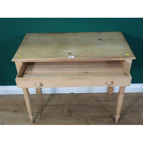 356 - A Victorian pine Side Table fitted single frieze drawer mounted on turned supports 3ft W x 2ft 5in H