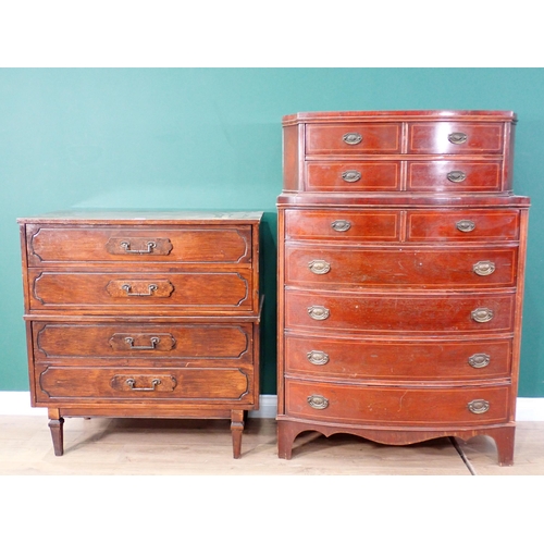 357 - An Italian mahogany veneered Chest of three drawers 3ft 2in H x 3ft W and a mahogany veneered Tallbo... 