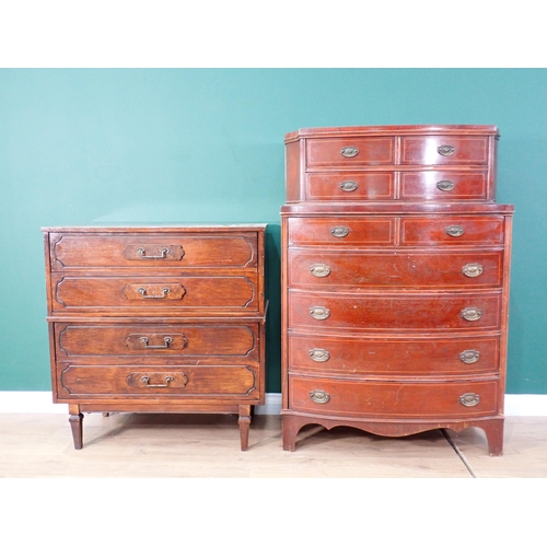 357 - An Italian mahogany veneered Chest of three drawers 3ft 2in H x 3ft W and a mahogany veneered Tallbo... 