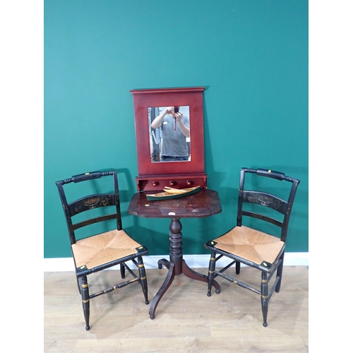 360 - A pair of Victorian ebonised rush seated Chairs on ring turned supports, a 19th Century mahogany Pil... 