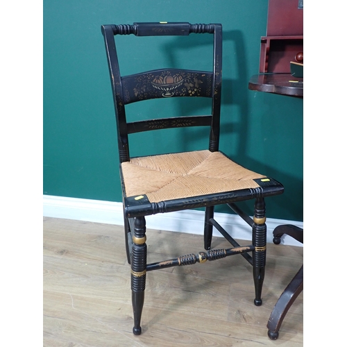 360 - A pair of Victorian ebonised rush seated Chairs on ring turned supports, a 19th Century mahogany Pil... 