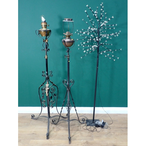 361 - Two Standard Oil Lamps on wrought iron bases and a Standard Lamp in the form of a tree in blossom