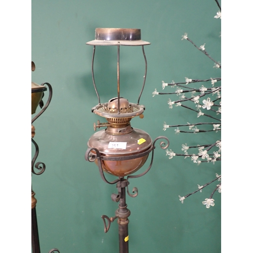 361 - Two Standard Oil Lamps on wrought iron bases and a Standard Lamp in the form of a tree in blossom