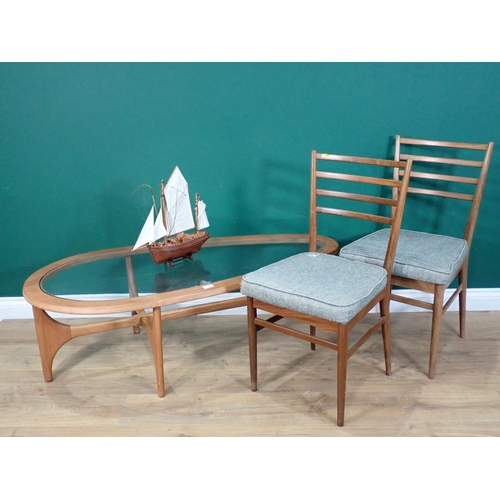 365 - A glass topped Coffee Table, pair of mid-century  Dining Chairs and a Model of a ship