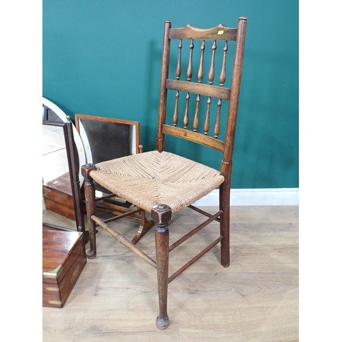 366 - A rush seated Chair, two Dressing Mirrors, a 19th Century mahogany and brass bound Writing Slop, pai... 