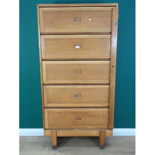 378 - An oak five tier Bookcase with lifting cupboard fronts 6ft H x 3ft W