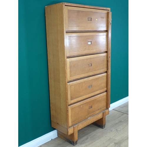 378 - An oak five tier Bookcase with lifting cupboard fronts 6ft H x 3ft W