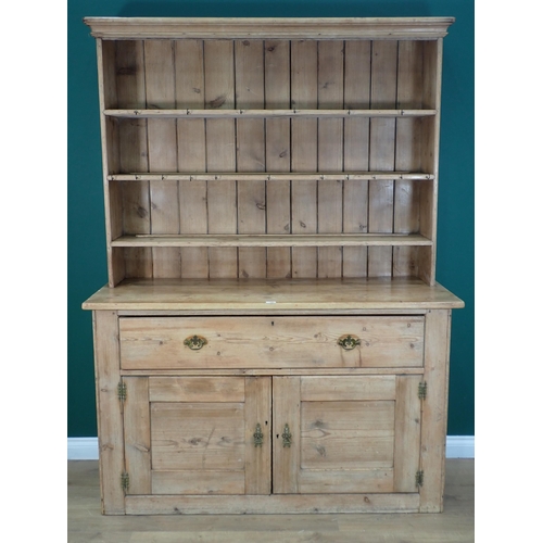 380 - A 19th Century pine enclosed Dresser and Rack fitted single deep drawer above pair of cupboard doors... 