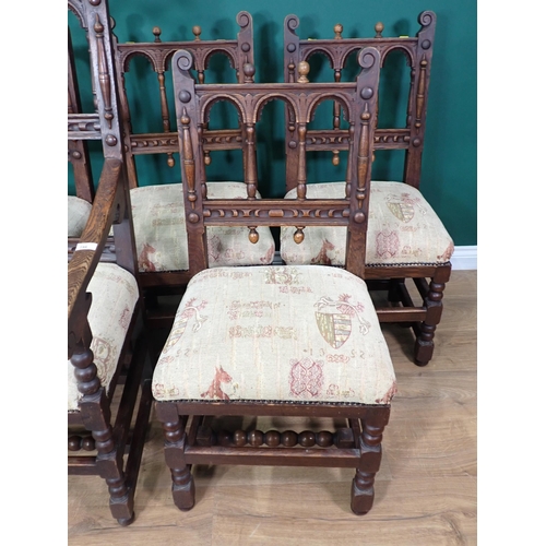 396 - A set of five oak South Yorkshire type Chairs in the 17th Century style