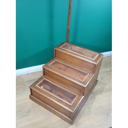 4 - A set of mahogany Library Steps with turned pineapple finial support and 
hinged lid revealing a fit... 