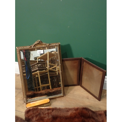 456 - A Fur Shawl, gilt framed Mirror, and two enamel Brushes.