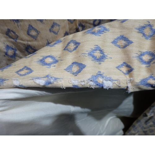 469 - Two thermal lined Bed Covers with blue motif designs on gold ground A/F.