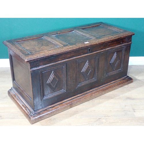 476 - A 17th Century and later oak Coffer with diamond moulded three panel front 4ft 1in W x 1ft 11in H