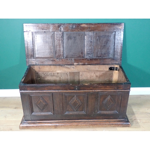 476 - A 17th Century and later oak Coffer with diamond moulded three panel front 4ft 1in W x 1ft 11in H