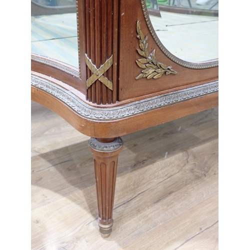 481 - A French marble topped walnut Vitrine with concave sides and single door mounted on reeded tapering ... 