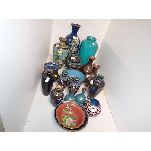 493 - A quantity of Cloisonne Ware including Vases, a Jar and Cover, Bowls, etc, some A/F