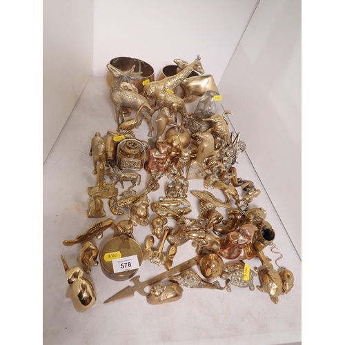 578 - A quantity of brassware including two Bowls, animal Figures, etc