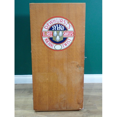 58 - An oak and glazed Haberdashery Shop Cabinet with Dewhurst's Logo Sticker 3ft 1in H x 1ft 3in W, a gi... 