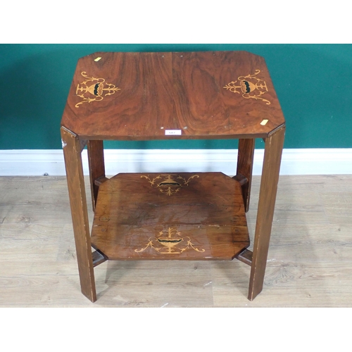 587 - A Georgian mahogany Pillar Table with octagonal top 2ft H x 1ft 9 1/2in W,  a walnut and marquetry i... 