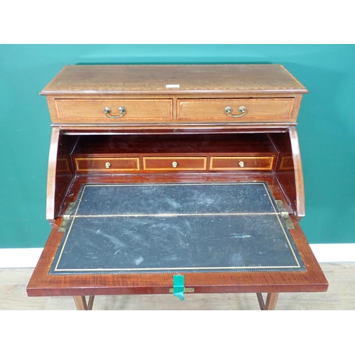 595 - An Edwardian mahogany Bonheur de Jour with sloped fall front and three drawers mounted on square cut... 