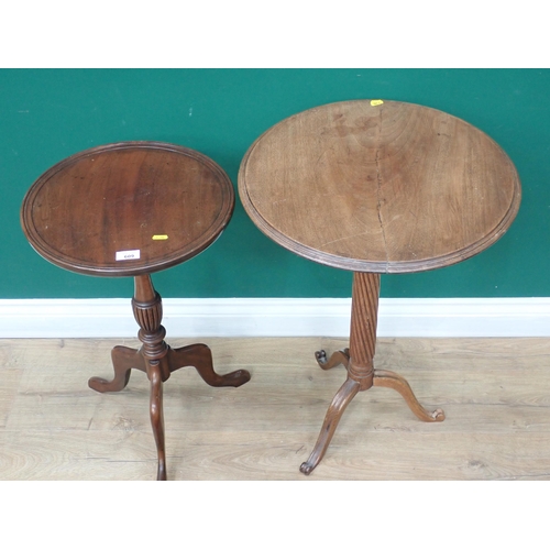 609 - A walnut Pillar Table on spiral column, a mahogany Wine Table, an Edwardian mahogany and inlaid oval... 