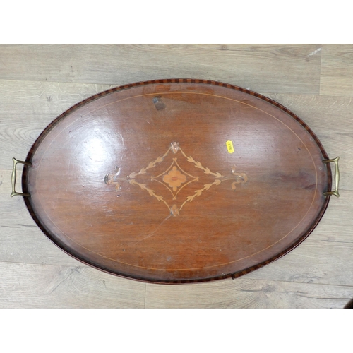 609 - A walnut Pillar Table on spiral column, a mahogany Wine Table, an Edwardian mahogany and inlaid oval... 