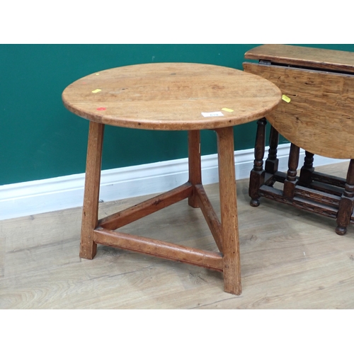 619 - An ash Cricket Table in the Cotswold School manner 1ft 7 1/2in H x 1ft 6in H and an oak dropleaf Occ... 