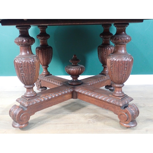 635 - A Victorian oak extending Dining Table mounted on bulbous carved supports and scroll feet (lacking s... 