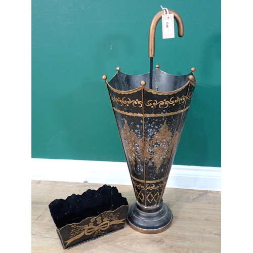 646 - A toll ware Umbrella Stand, two handled Planter and two other Planters