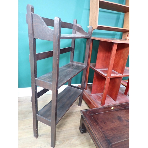 65 - An oak veneered Revolving Bookcase, set of Shelves, Wall Shelves and a set of Library Steps