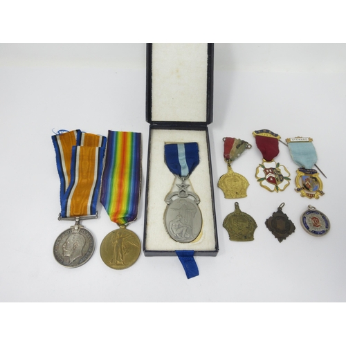 67 - A 1st World War Service and Victory Medal awarded to 2276   ?  T. E. Castle M.G.C., plus sundry Maso... 