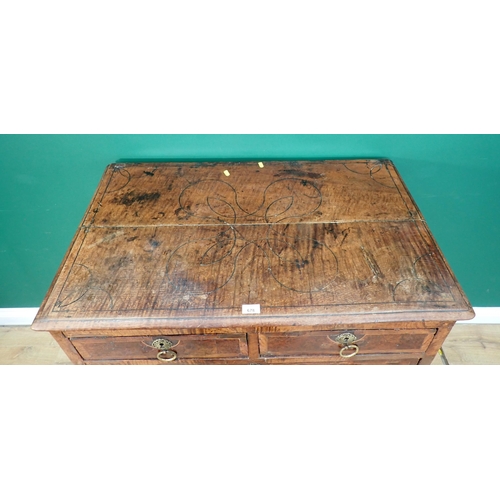 678 - An 18th Century oak and walnut veneered Chest with moulded top over two short and three graduated lo... 