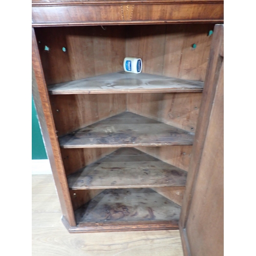 707 - A Georgian oak and shell inlaid hanging Corner Cupboard 3ft 3in H x 2ft 6in W