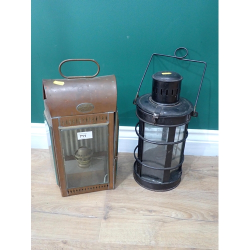 711 - A copper Stable Lantern by Davey & Co. and another antique Lantern