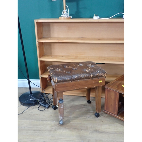 717 - An Edwardian mahogany and crossbanded revolving Bookcase 1ft 2in W x 1ft 1in H, a Piano Stool, a pin... 