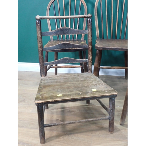 724 - A child's country Chair, three stick back Kitchen Chairs, an Oxford Chair and a ladderback Chair