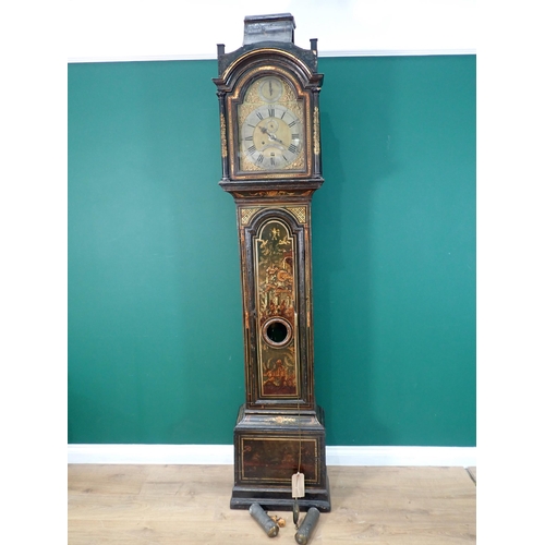 725 - An 18th Century lacquered Longcase Clock with later arched brass dial and movement inscribed John Jo... 