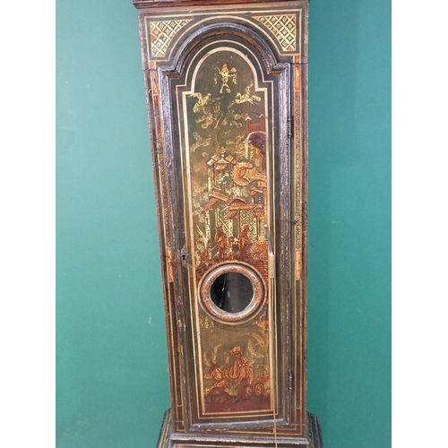 725 - An 18th Century lacquered Longcase Clock with later arched brass dial and movement inscribed John Jo... 