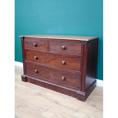 735 - A Victorian mahogany Chest of two short and two long drawers on plinth base 4ft 1in W x 2ft 9in H