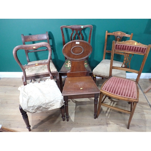 770 - A Victorian mahogany Hall Chair, a mahogany and inlaid Bedroom Chair, a balloon back Chair, an 18th ... 