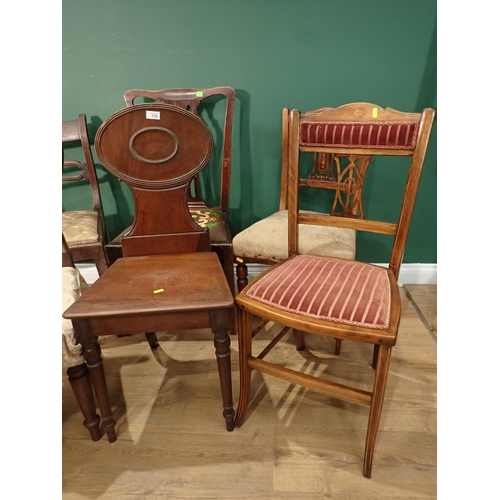 770 - A Victorian mahogany Hall Chair, a mahogany and inlaid Bedroom Chair, a balloon back Chair, an 18th ... 