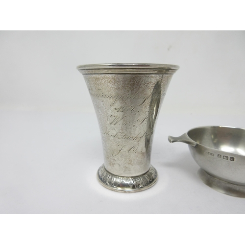 78 - A George V miniature silver two-handled Quaich, Birmingham 1910, and a Swedish silver small Beaker w... 