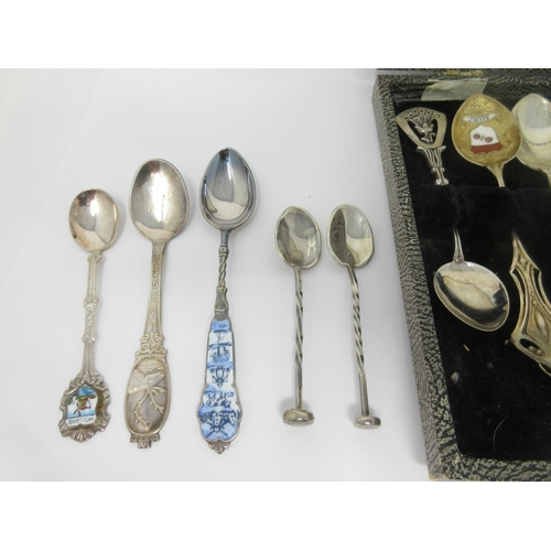 81 - A quantity of silver and plated Souvenir Spoons, some with enamel finials