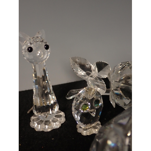 213 - A Collection of Swarovski animals including a Swan, Pig, Mouse, Fish, Duck, Cat, Dog, etc.