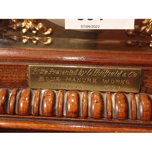 391 - A Victorian walnut cased architectural Mantle Clock 11in x 10 1/2in