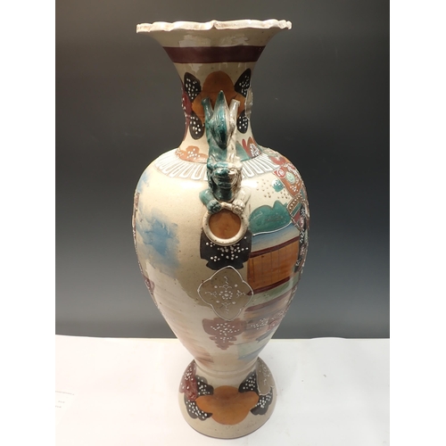 688 - A Japanese satsuma style large Vase with kylin handles A/F 2ft H